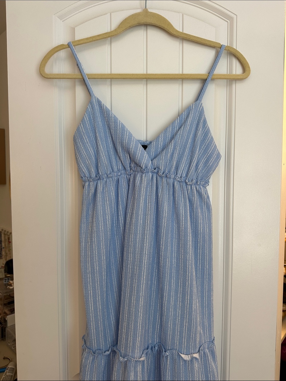 Divided Light Blue White Striped Spaghetti Slip Dress